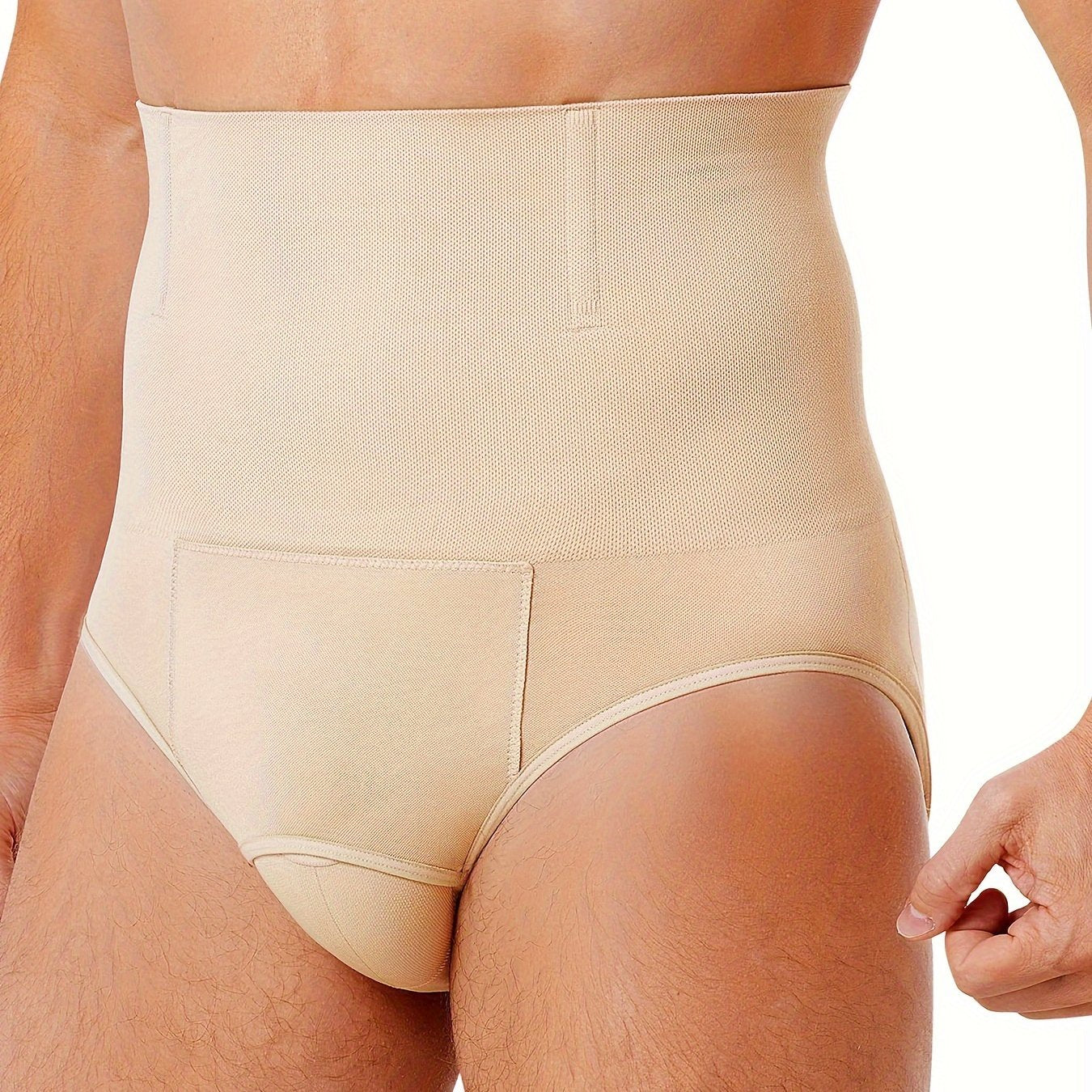 Men's High-Waist Tummy Control Shapewear Nylon Spandex Solid Shorts