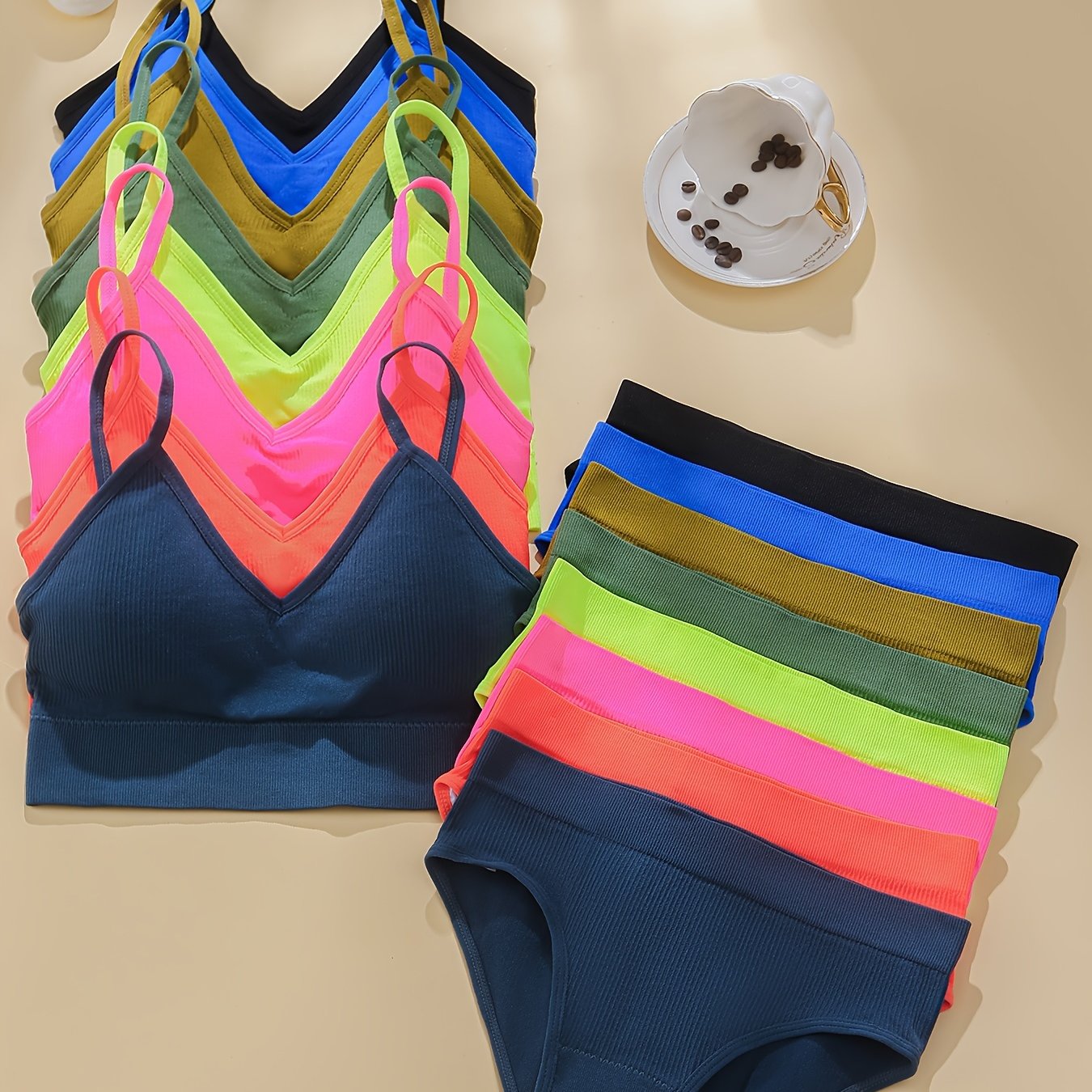 Seamless Ribbed Lingerie Set for Women with 8 Pieces