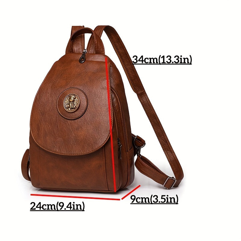 Women's Faux Leather Backpack Retro Denim Style Adjustable Straps Multiple Compartments Black Beige Brown