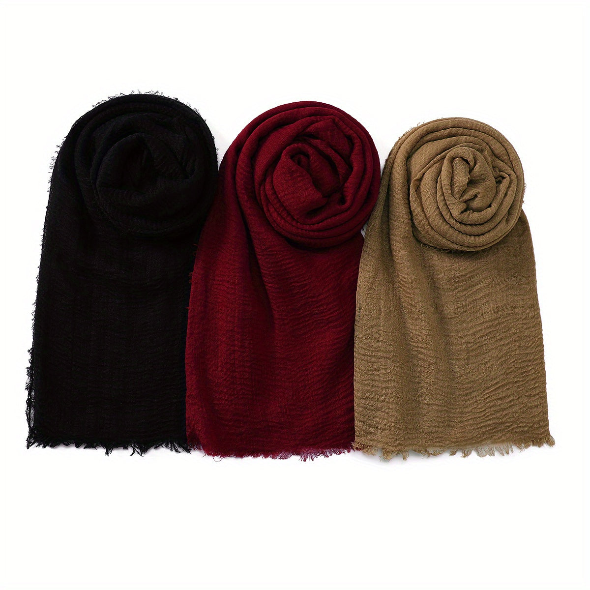 3 ta minimalistik pufli pleatli hijablar to'liq ranglar nafas oladigan kundalik sharflar
