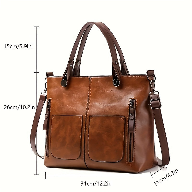 Vintage Style Crossbody Tote Bag for Women in Grey and Light Brown with Zipper Closure