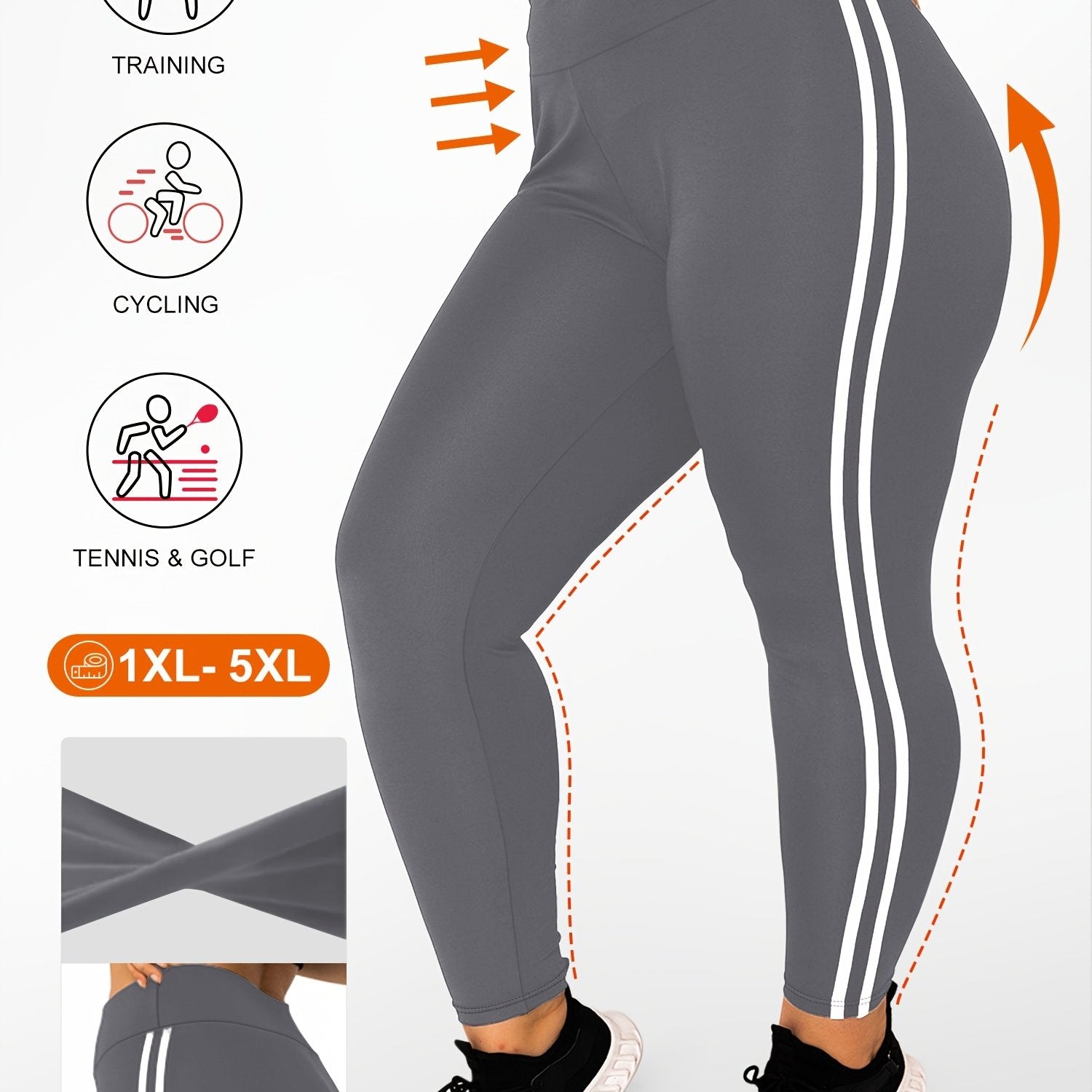 Plus Size High-Waisted Side Stripe Leggings for Spring and Summer