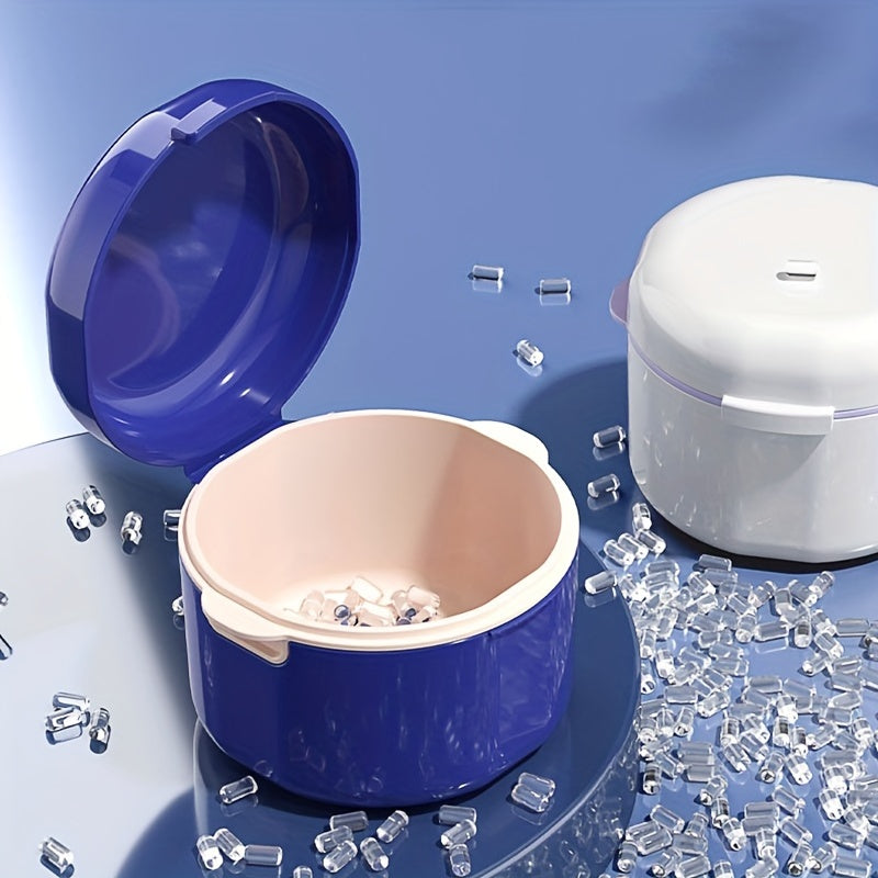 Two-Layer Denture Cleaning Case with Lid Portable Leak-Proof