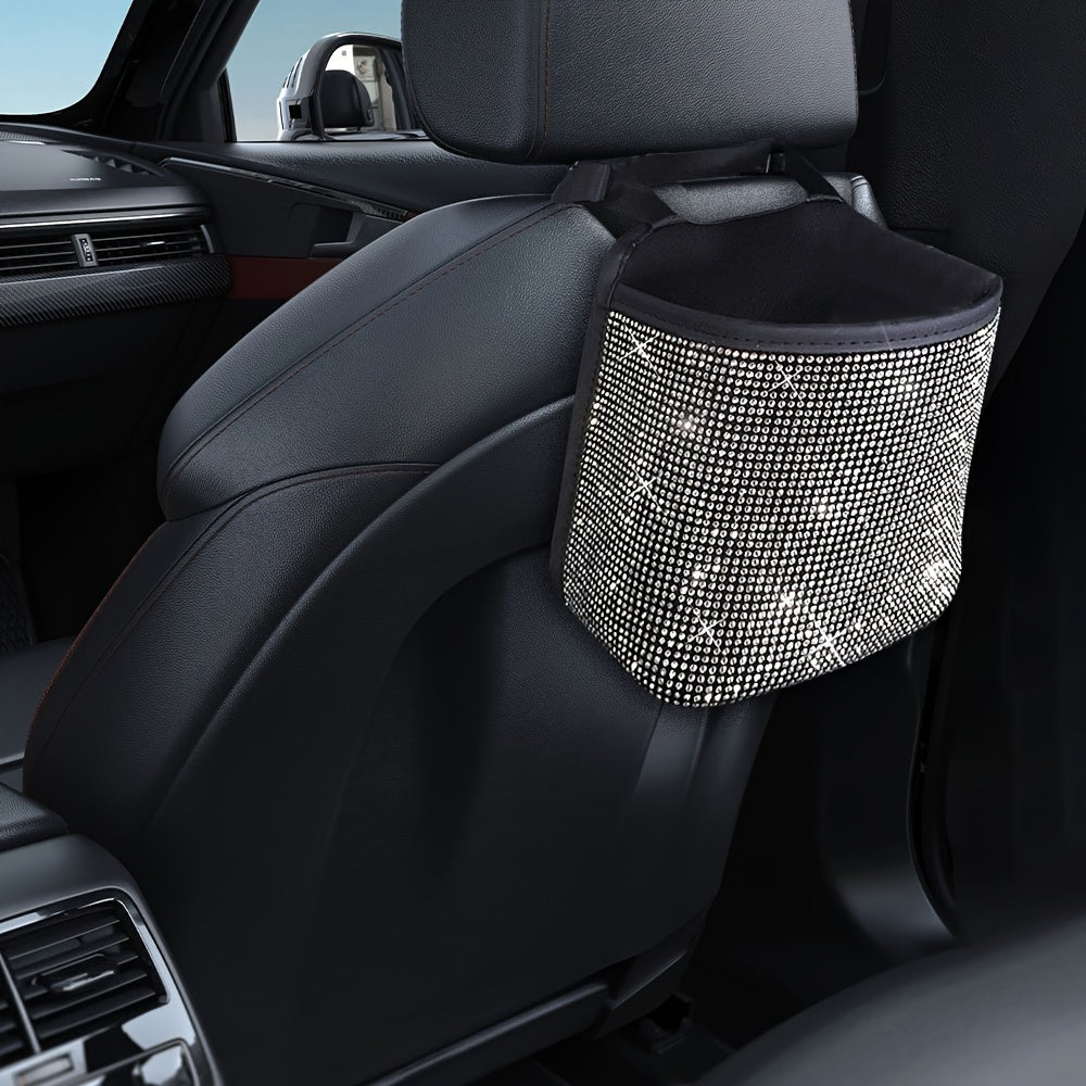 Car Back Seat Organizer With Rhinestones White Storage Bag Car Trash Holder