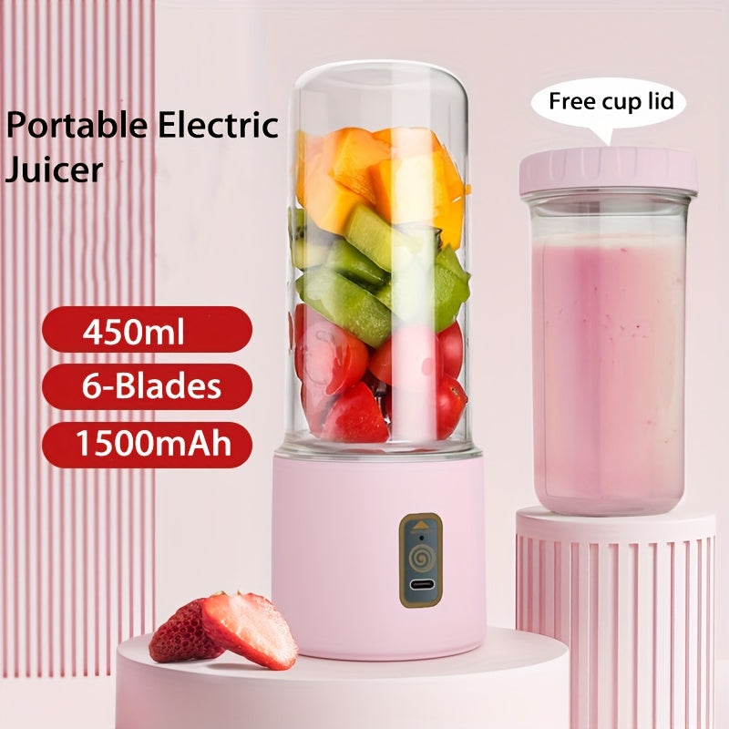 450ml Portable Electric Juicer USB Rechargeable with 6 Blades Food Grade PP