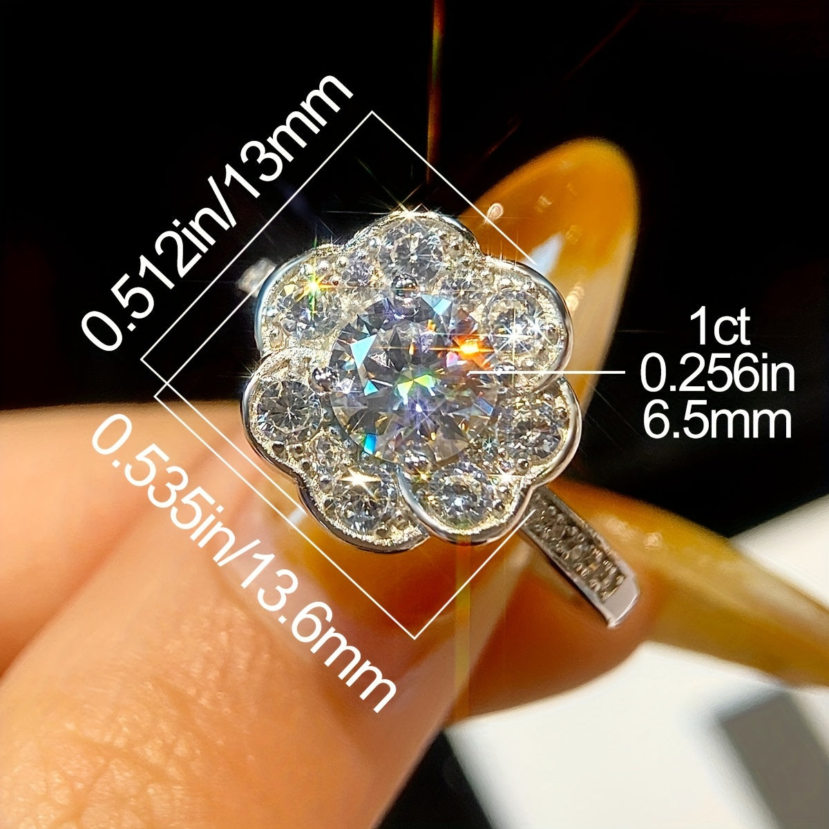 Women 1CT Moissanite Engagement Ring Silver Four-Leaf Clover Wedding Promise Jewelry