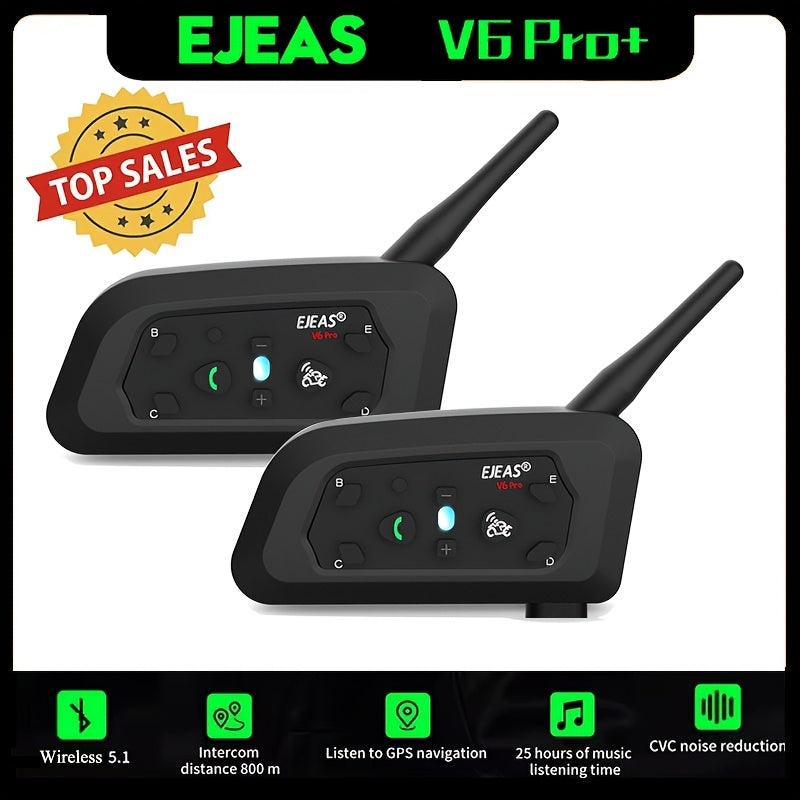 Wireless Motorcycle Helmet Intercom Headset with Noise Reduction for 6 Riders