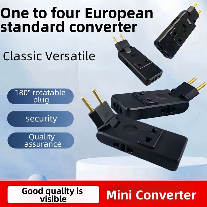 Adaptador de corriente de viaje europeo 1 a 4 enchufes europeos, rotación de 180°, 110V/220V
