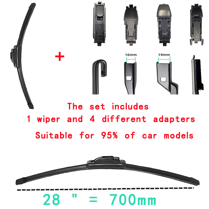 Car Windshield Wiper Blade Set with Adapters, Rubber, Multiple Sizes