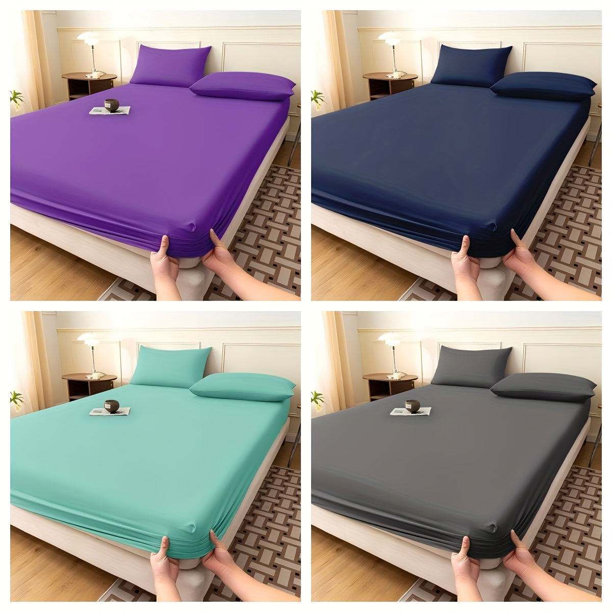 Polyester Sanded Fabric Bedding Set with Flat Sheet and Pillowcases for Bedroom and Guest Room