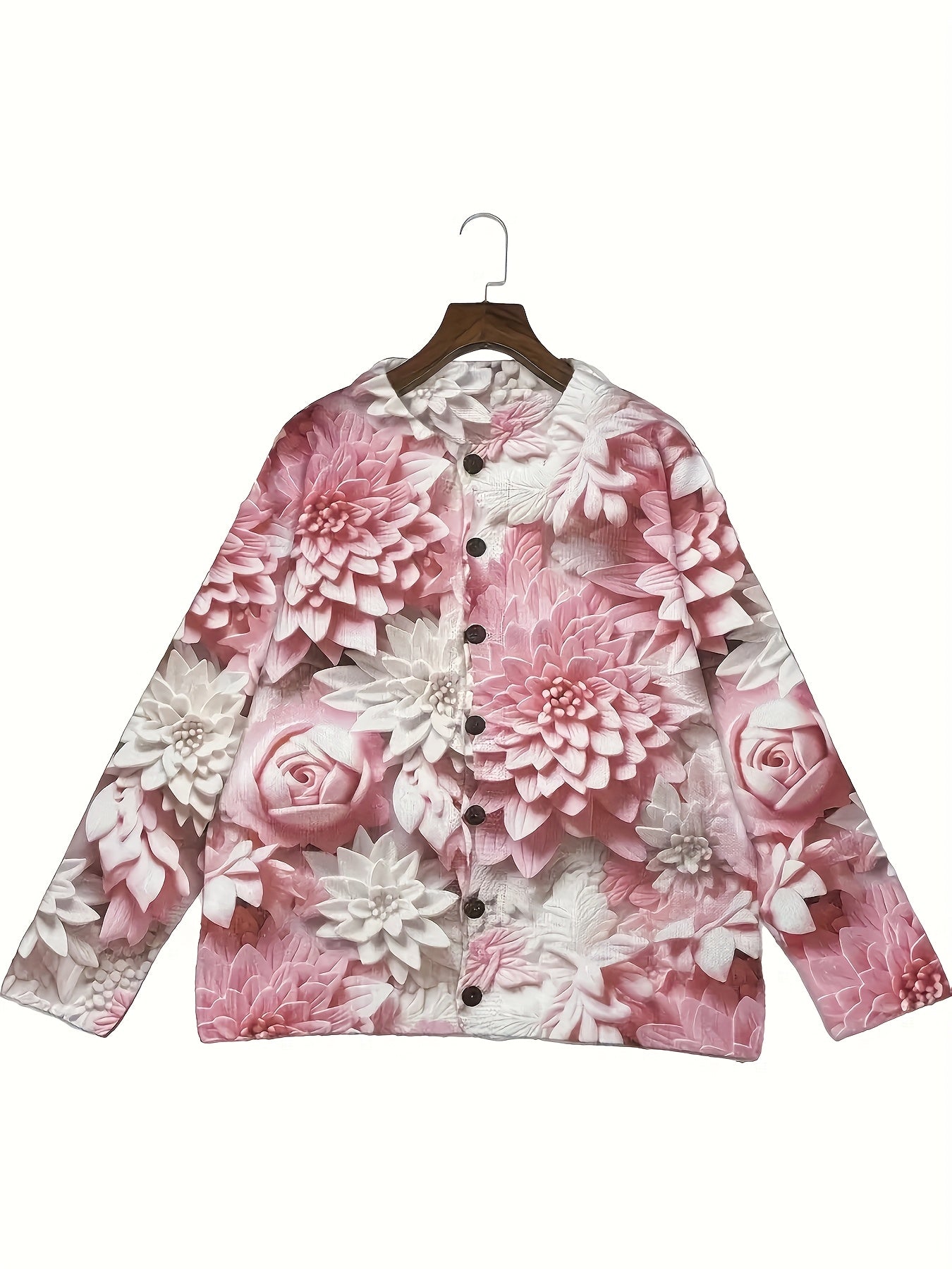 Plus Size Women's Floral Print Cardigan Lightweight Spring Fall Open Front Sweater