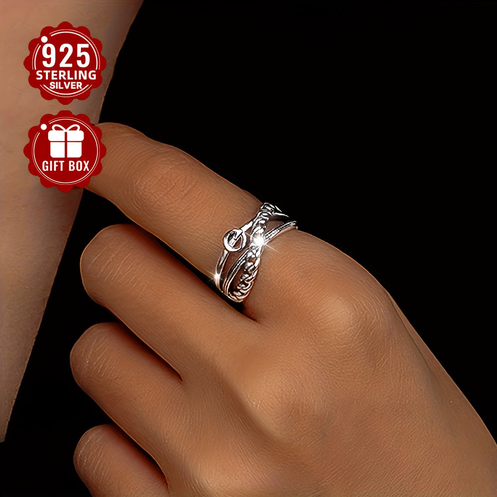 Sterling Silver Unisex Cross Chain Ring Retro Irregular Jewelry for Ladies