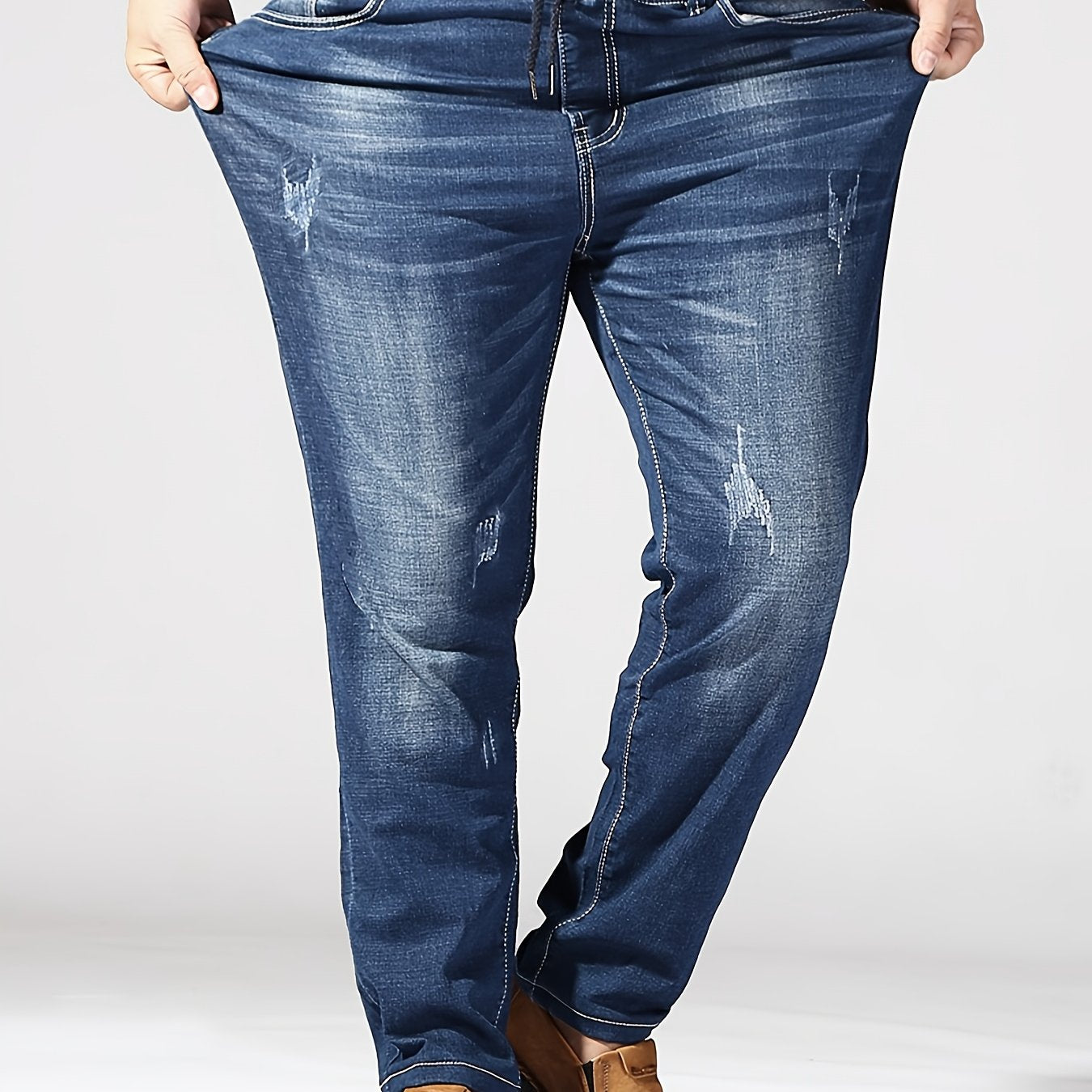 Men's Plus Size Slim Fit Stretch Denim Jeans with Elastic Waist for Autumn Spring