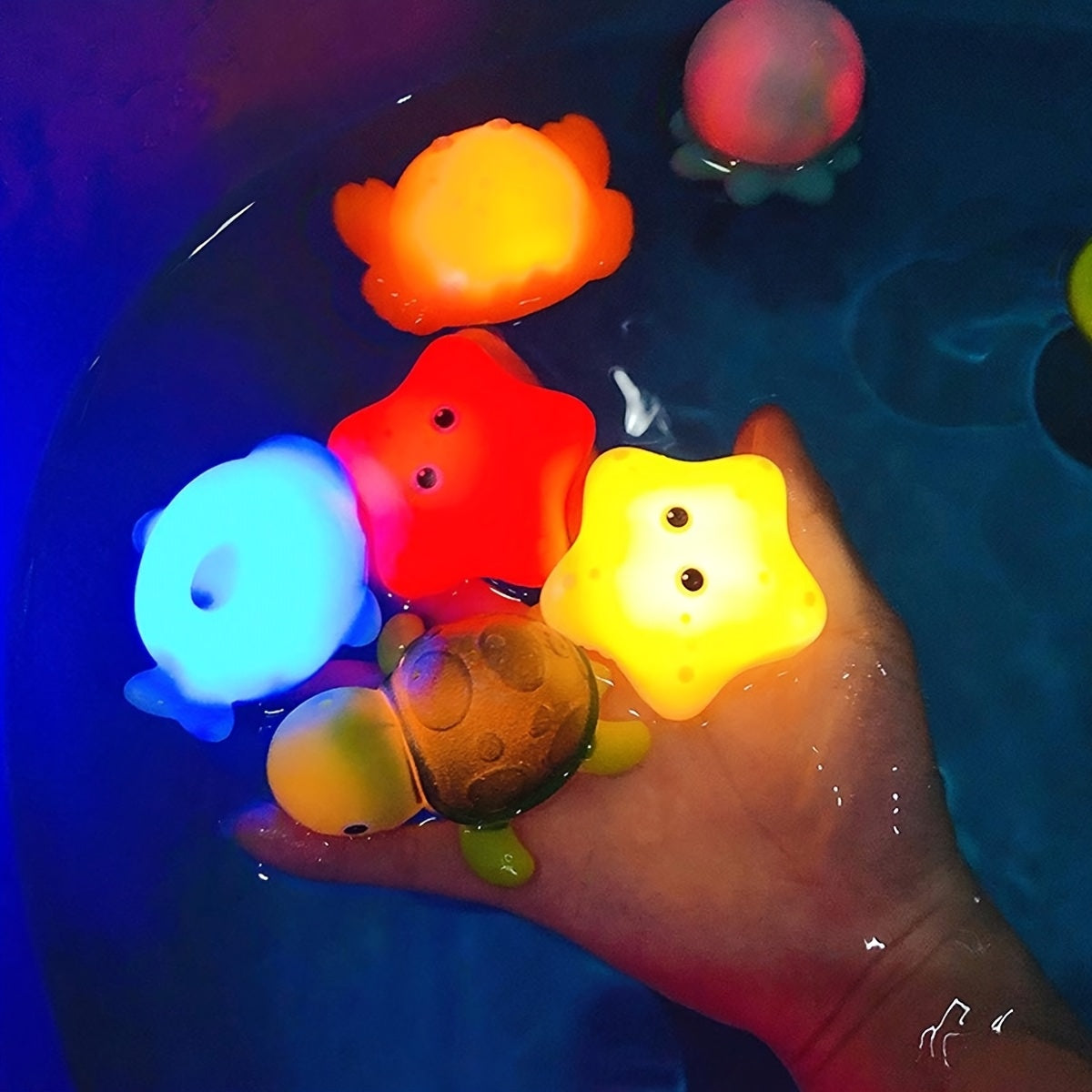Colorful Glow-in-the-Dark Bath Toy Set of Luminous Ocean Animals Made of PVC for Kids