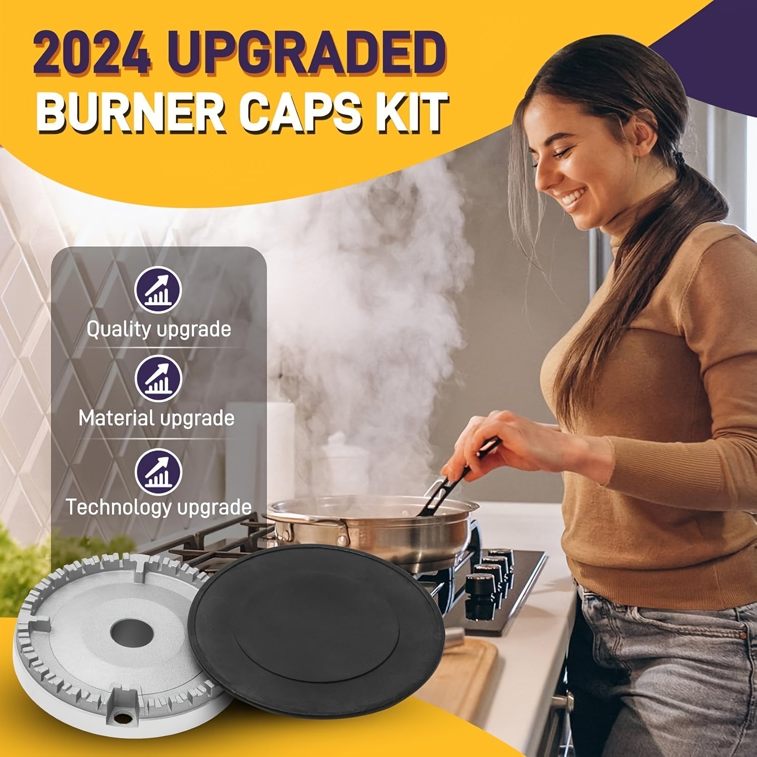 Set of 4 Gas Stove Burner Covers Oven Flame Cap Protectors for Kitchen Metal Burners