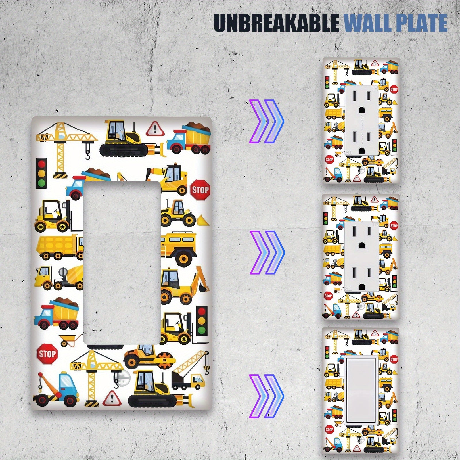 Cubierta de interruptor de luz de vehículo de construcción de dibujos animados para habitaciones infantiles, cocinas, oficinas