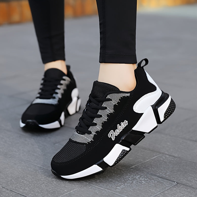 Women's Colorblock Mesh Sports Shoes Low Top Running Sneakers Breathable Casual Lace-Up