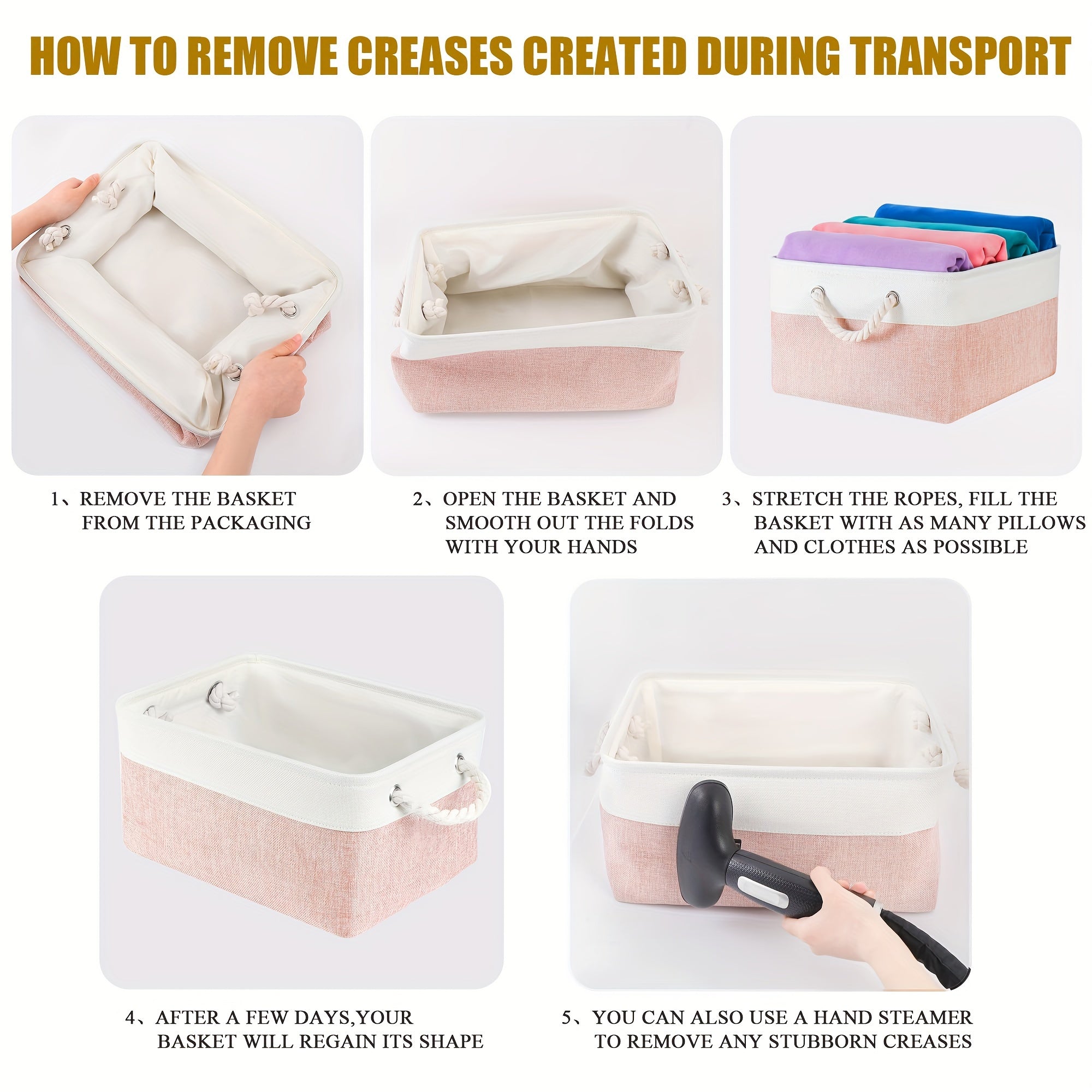 Foldable Home Storage Basket with Handle for Shelves and Wardrobes, Multi-Use