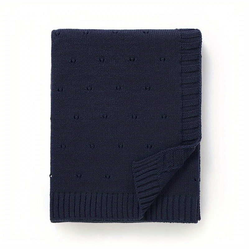 Unisex Breathable Knit Fabric Geometric Pattern Blanket for Home and Travel in White Grey Pink Blue