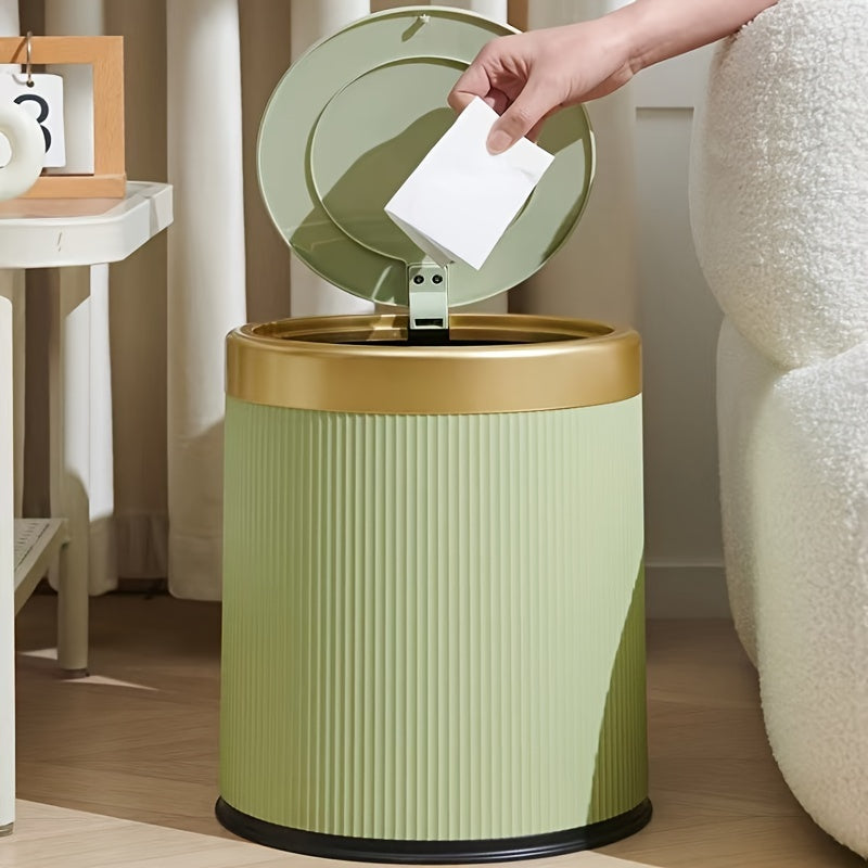 Cylindrical Plastic Trash Can with Manual Lift Lid for Kitchen Bedroom Living Room