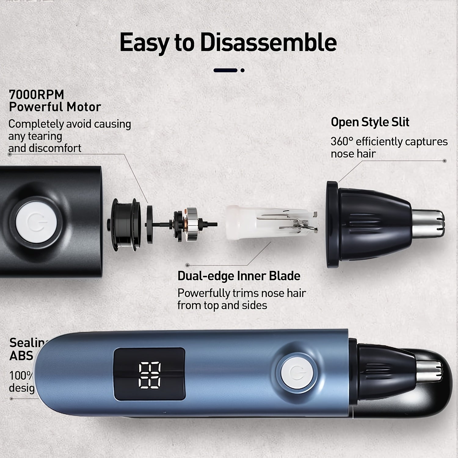 Kit de cuidado eléctrico 3 en 1: recortadora de pelo de la nariz, recortadora de cejas, recortadora de patillas, cuchillo, USB, inalámbrico