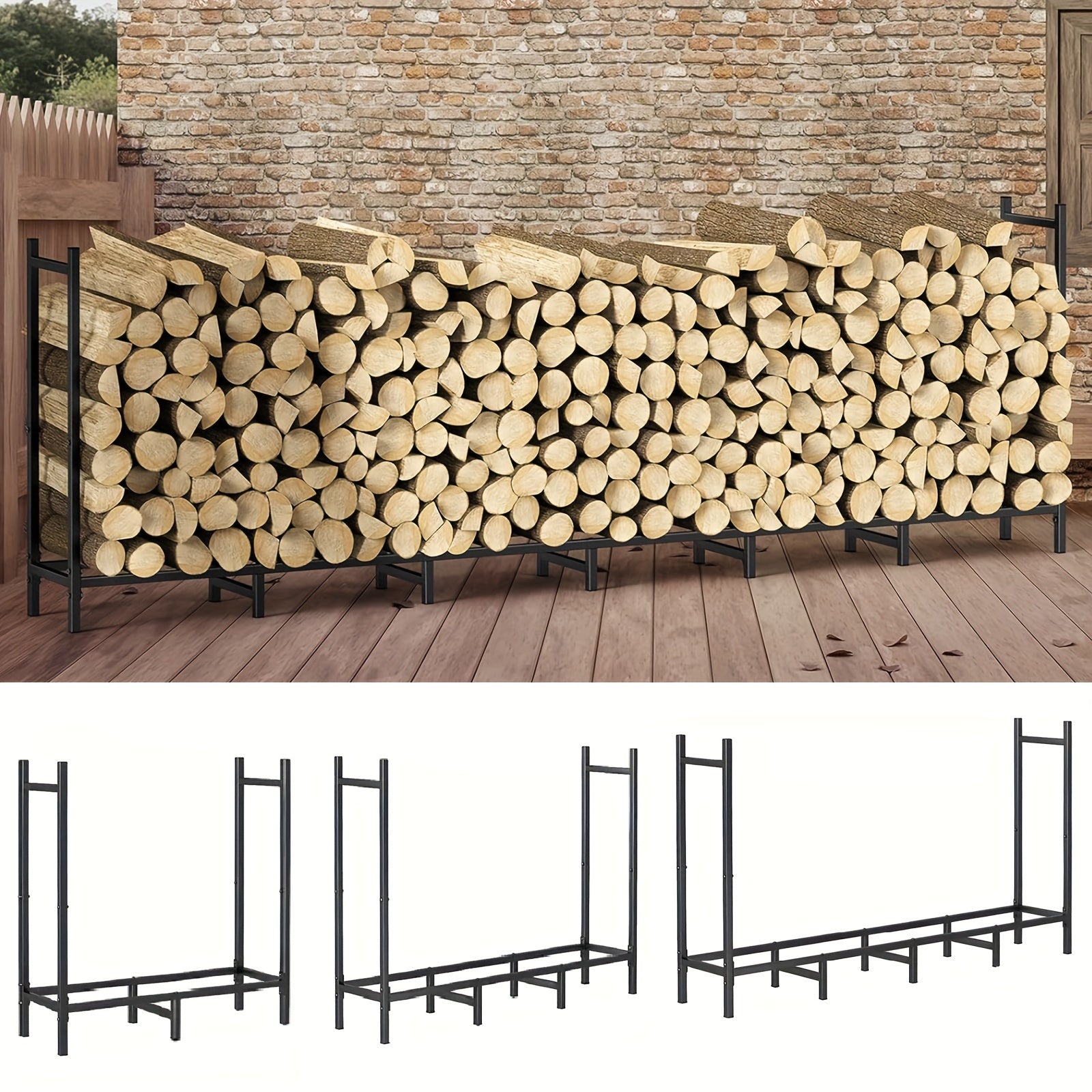 Indoor Outdoor Metal Log Storage Rack Heavy Duty Firewood Holder 243.84 cm