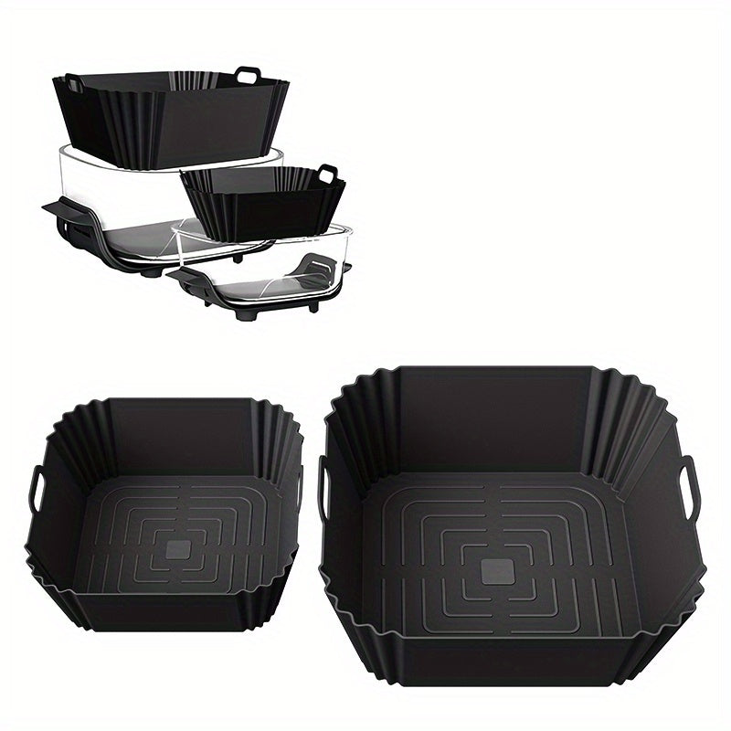 2pcs Silicone Baking Trays for Air Fryer Black Gray Reusable Non-Stick Pizza Chicken Fries