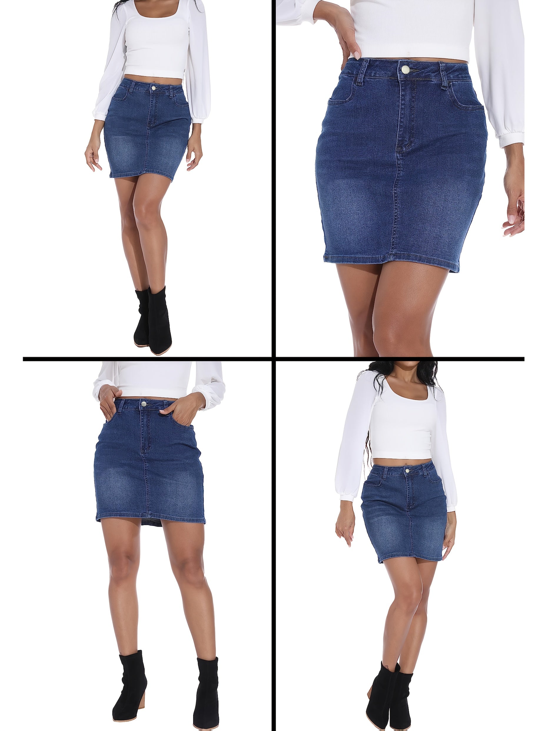 Plus Size Women's Denim Skirt High Waist Pockets Stretch Comfortable Summer