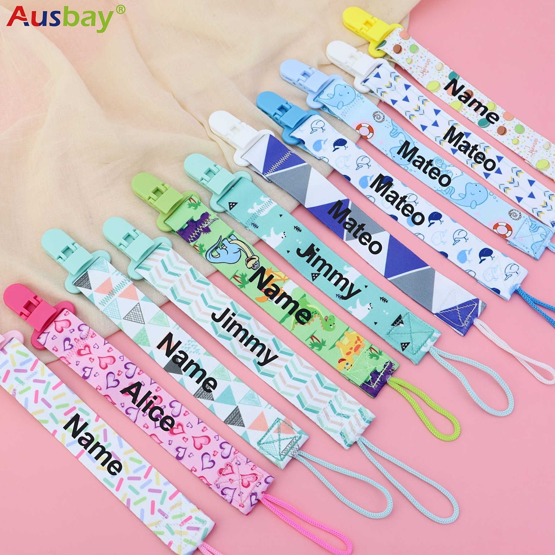 Personalized Pacifier Clip Set with Custom Names for Boys and Girls - 4 Adorable Designs