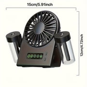 Portable USB Rechargeable Fan with 1200mAh Battery, Adjustable Speed, Rotation, Humidifier and Air Purifier