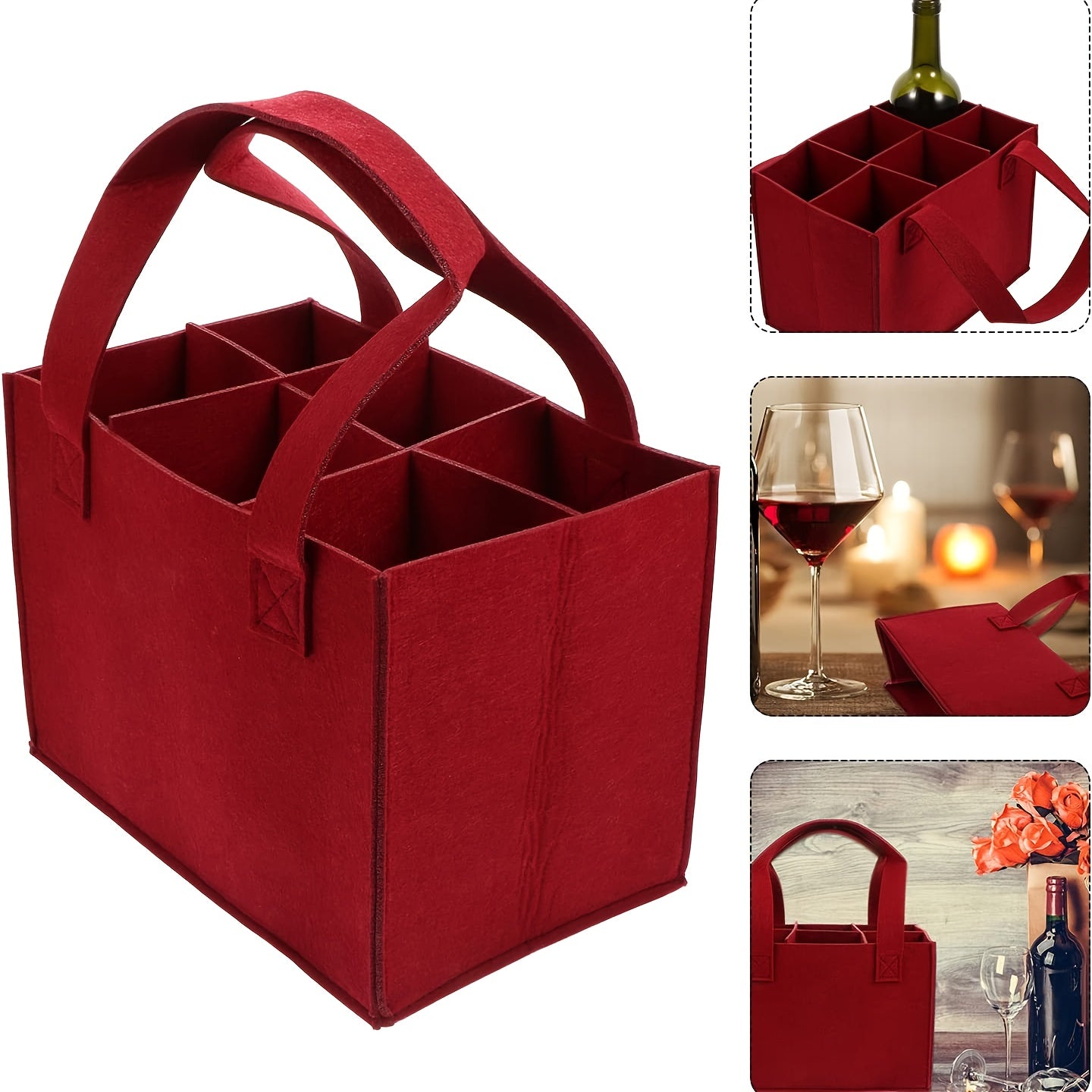 Felt Wine and Beer Bottle Tote Holds Up to 6 Bottles Portable Lightweight Travel