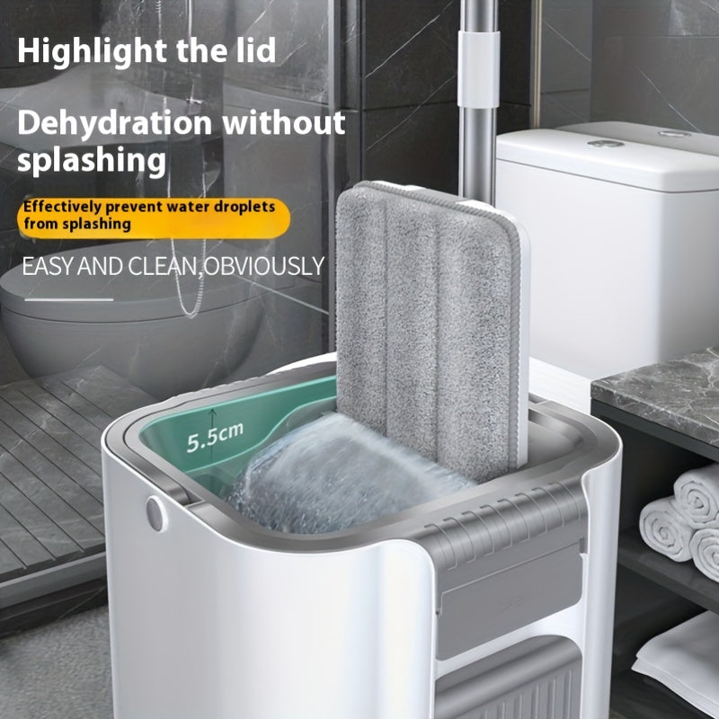 Juego de mopa perezosa engrosada con cubo para limpieza en húmedo y seco, mango de acero inoxidable