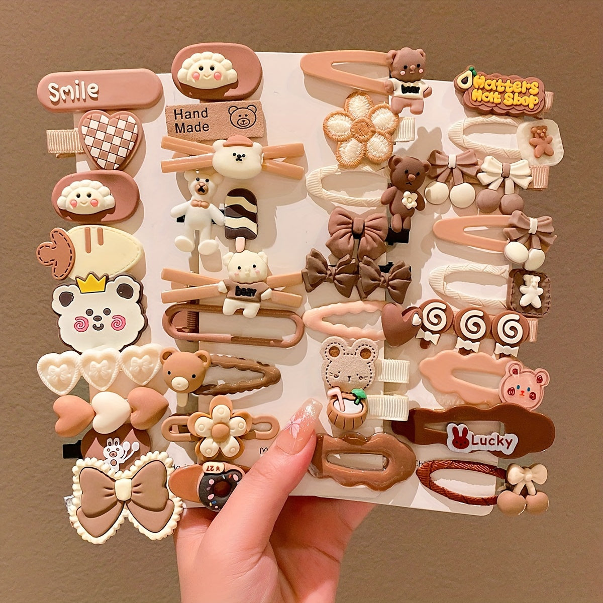 10/14/24 dona jigarrang soch kliplari qizlar uchun, kuz-qish mavsumi, multfilm bosh kiyimlari, mato bo'lmagan material