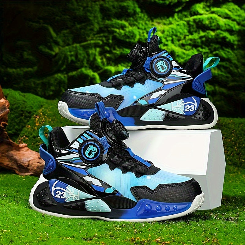 Детские всесезонные кроссовки из PU с вращающейся кнопкой-застежкой для мальчиков и девочек