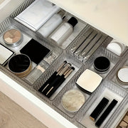 Akril makiyaj tashkilotchisi to'plami, to'lqinli shkaf saqlash va stol usti tasmali quti bilan