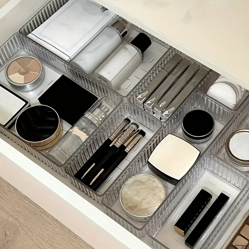Conjunto de organizador de maquillaje de acrílico con almacenamiento en cajón de ondas y bandeja de escritorio