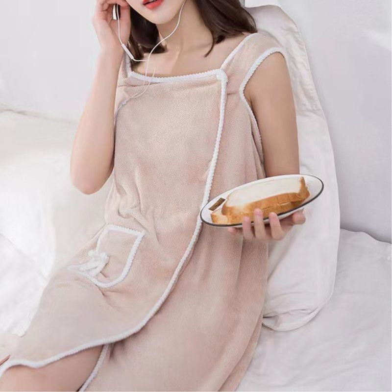 Women's Coral Fleece Wearable Bath Towel Wrap Lightweight Modern Style for Spa Pool Gym Travel Home