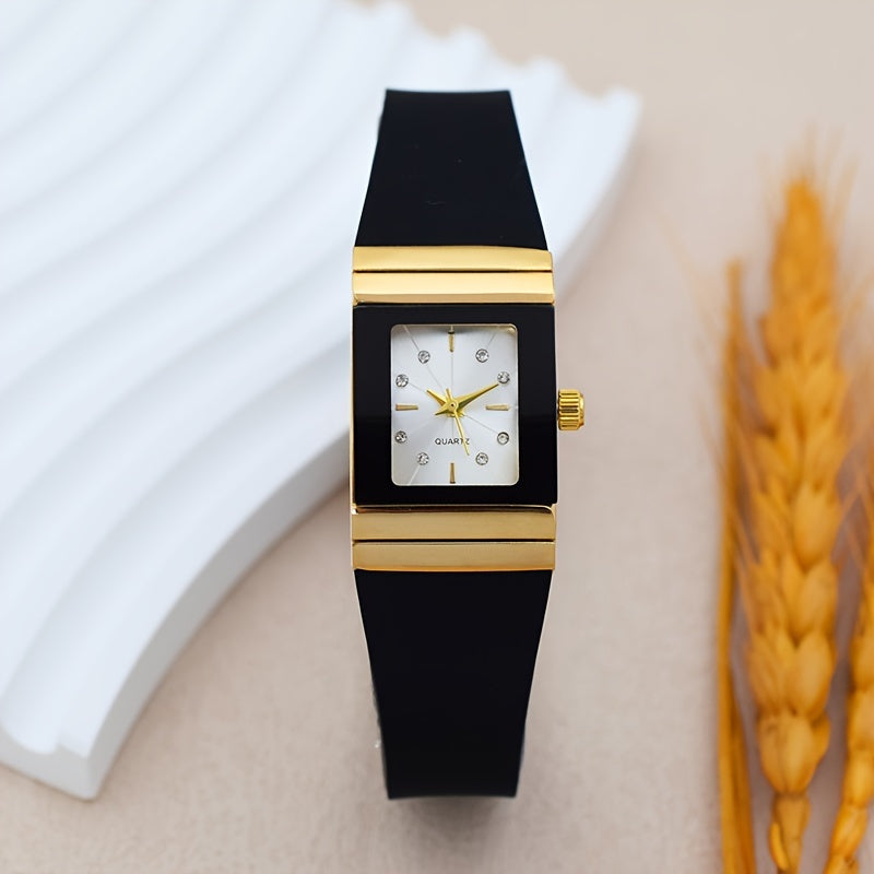Women's Quartz Watch with Silicone Strap Square Dial Elegant Timepiece Gift