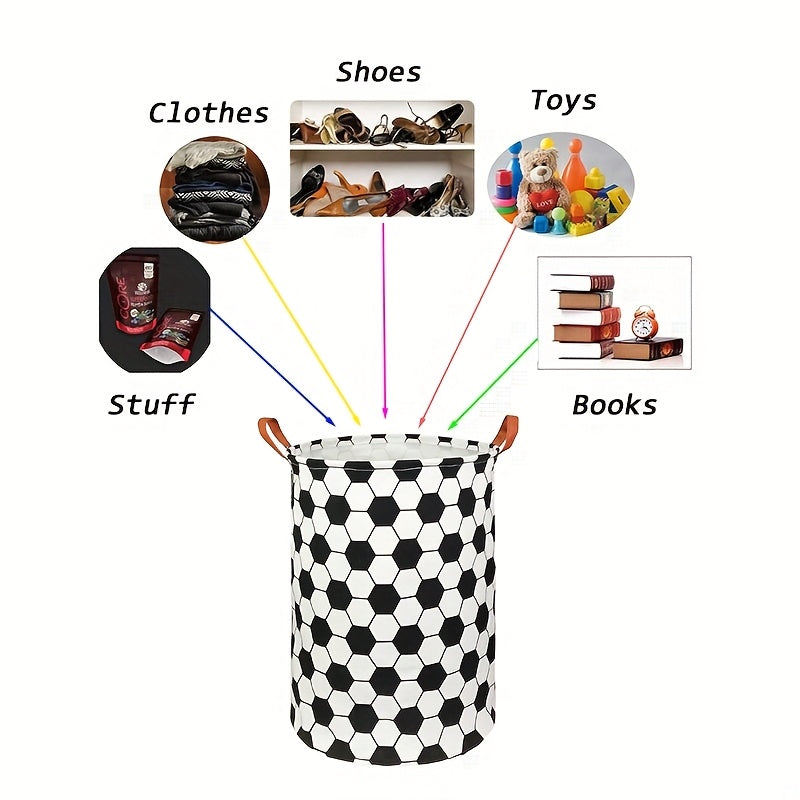 Large Fabric Laundry Hamper Collapsible Waterproof Round with Football Design for Dorms Bedrooms Bathrooms