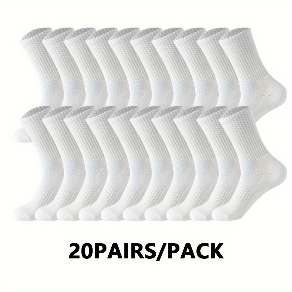 20 пар унисекс носков до середины икры однотонных из полиэстера, мягкое вязание, машинная стирка