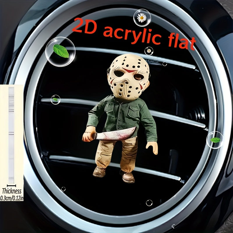 2D Flat Car Vent Clip Diffuser 2 Packs Handsome Horror Jason Ghost Pattern Freshens Car Interior