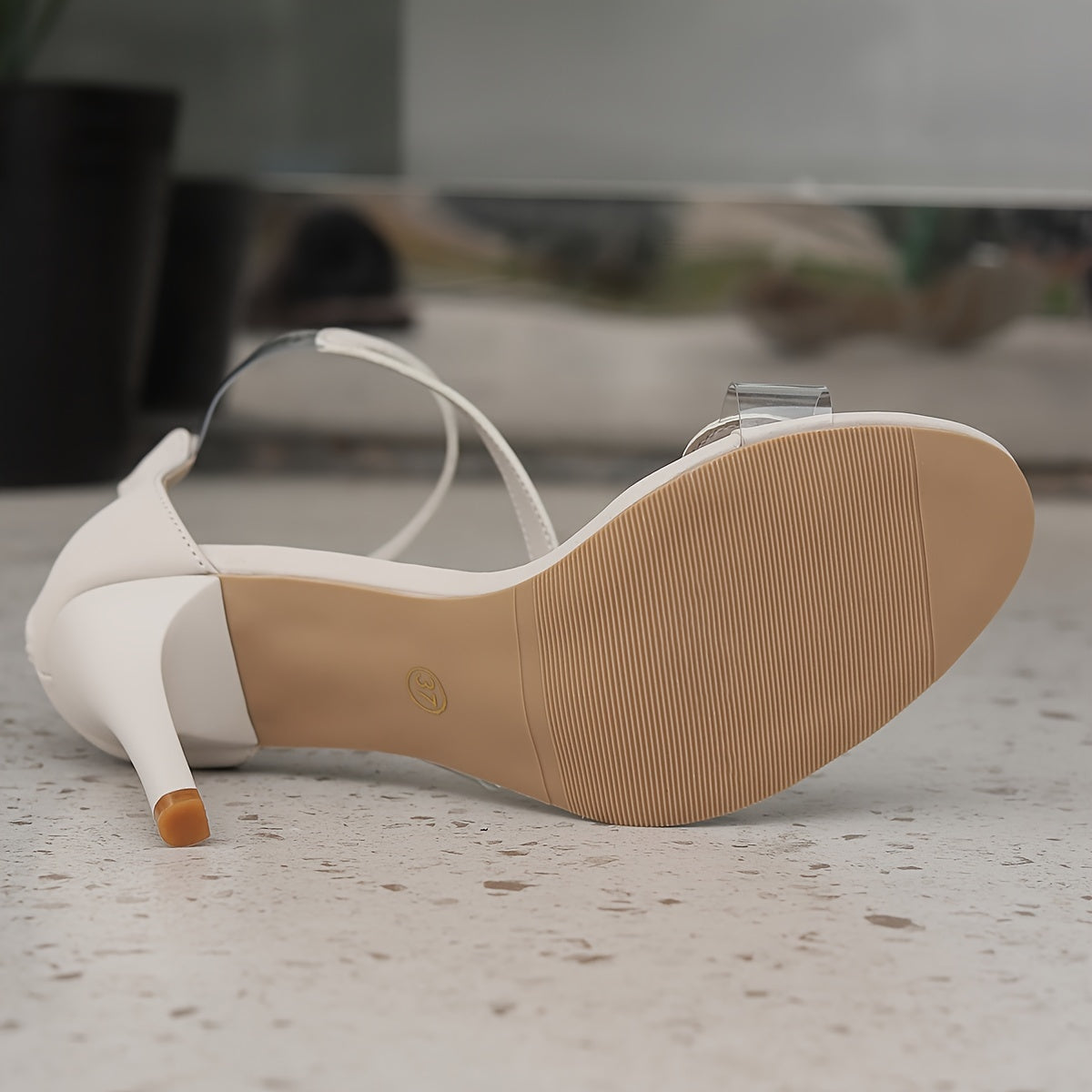 Women's Black High Heel Sandals with Snake-Shaped Design Open Toe Transparent Straps Faux Cover Zip Closure