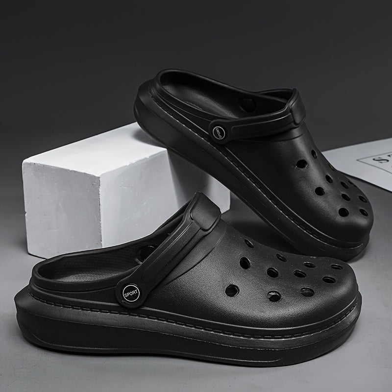 Women's Solid Color Clogs, Casual Hollow Out Garden Shoes, Slip-On Comfort