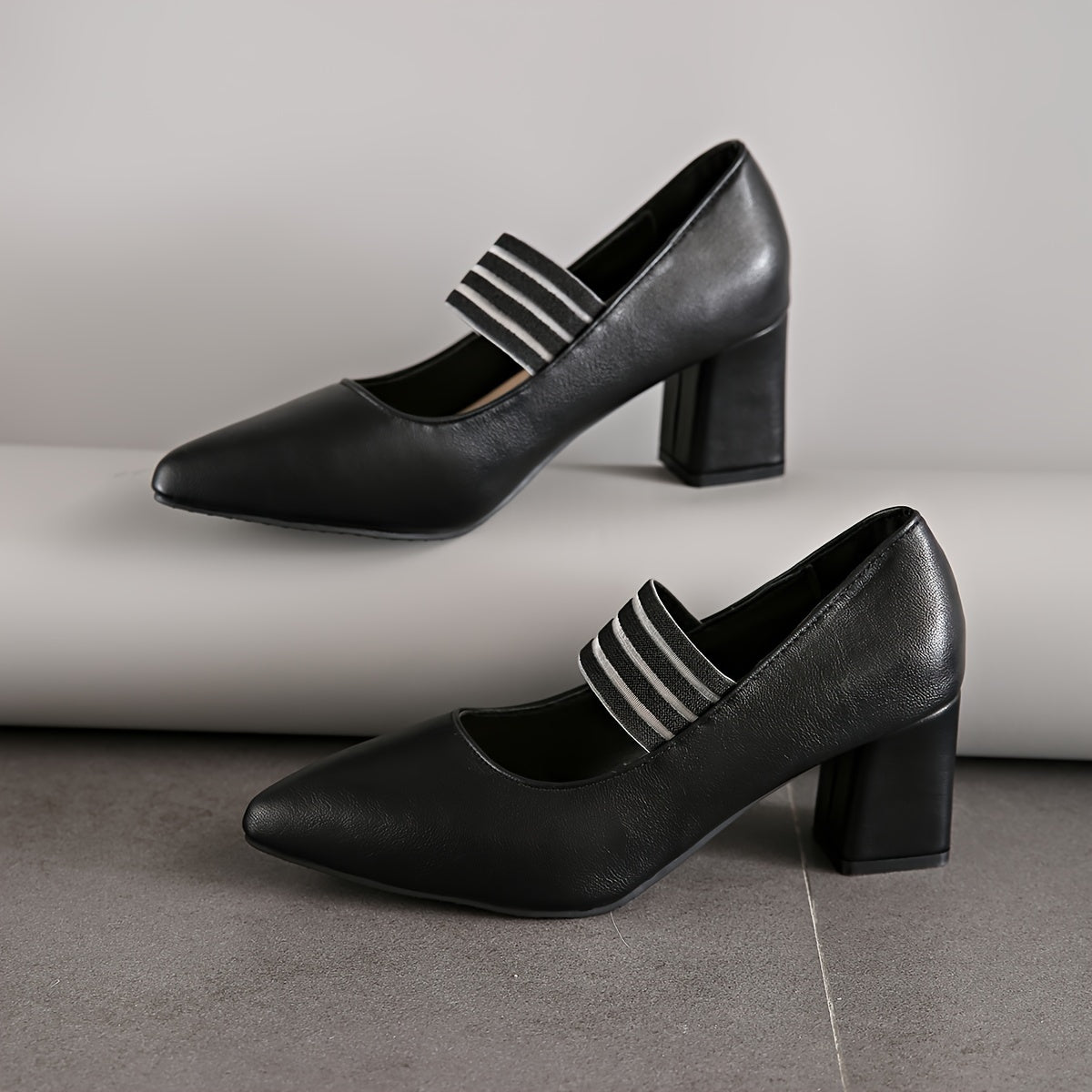 Women's Solid Color D’Orsay Pumps Breathable Pointed Toe Block Heels