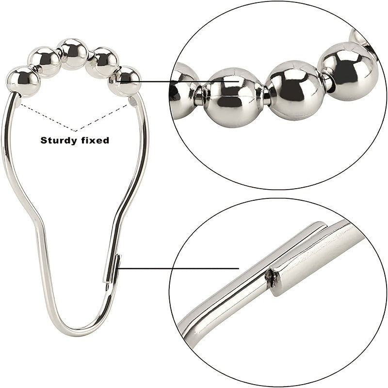 Nickel Shower Curtain Rings Set of 12 Rust-Resistant Metal Bathroom Curtain Holders