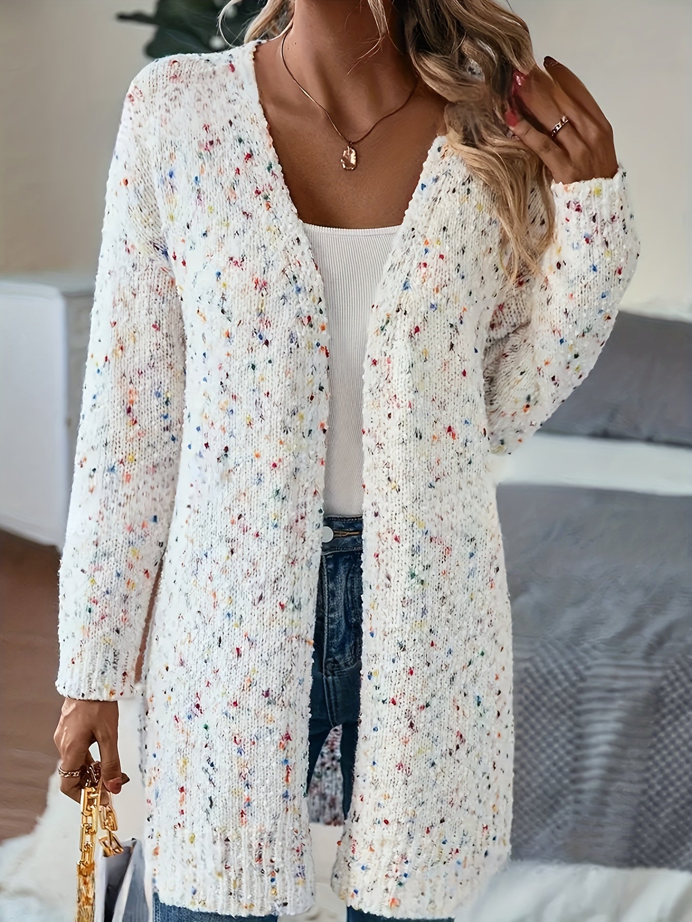 Plus Size Women's Oversized Long Sleeve Cardigan Colorful Abstract Pattern Open Front Casual Sweater