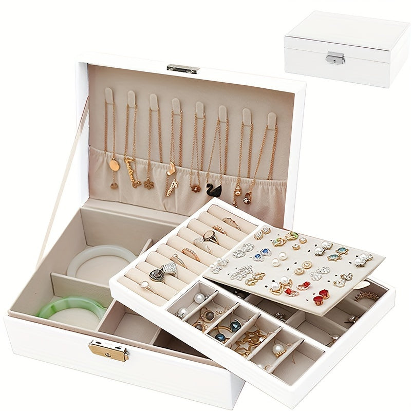 Organizador de joyas de cuero con interior de terciopelo, caja octogonal con cerradura y bandeja desmontable