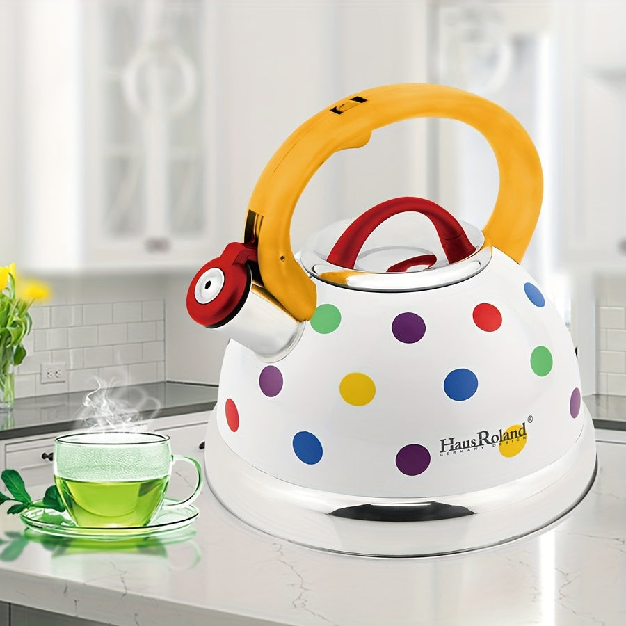 Stainless Steel Whistling Kettle Polka Dot Design for Gas and Induction Stoves