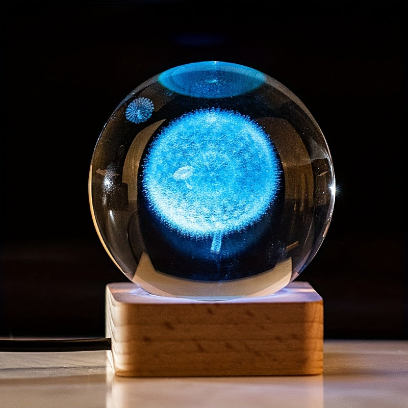 3D Kristall sharli kechqurun chiroq LED USB stol dekoratsiyasi Klover karuseli, Dandelion, Unicornni tanlang