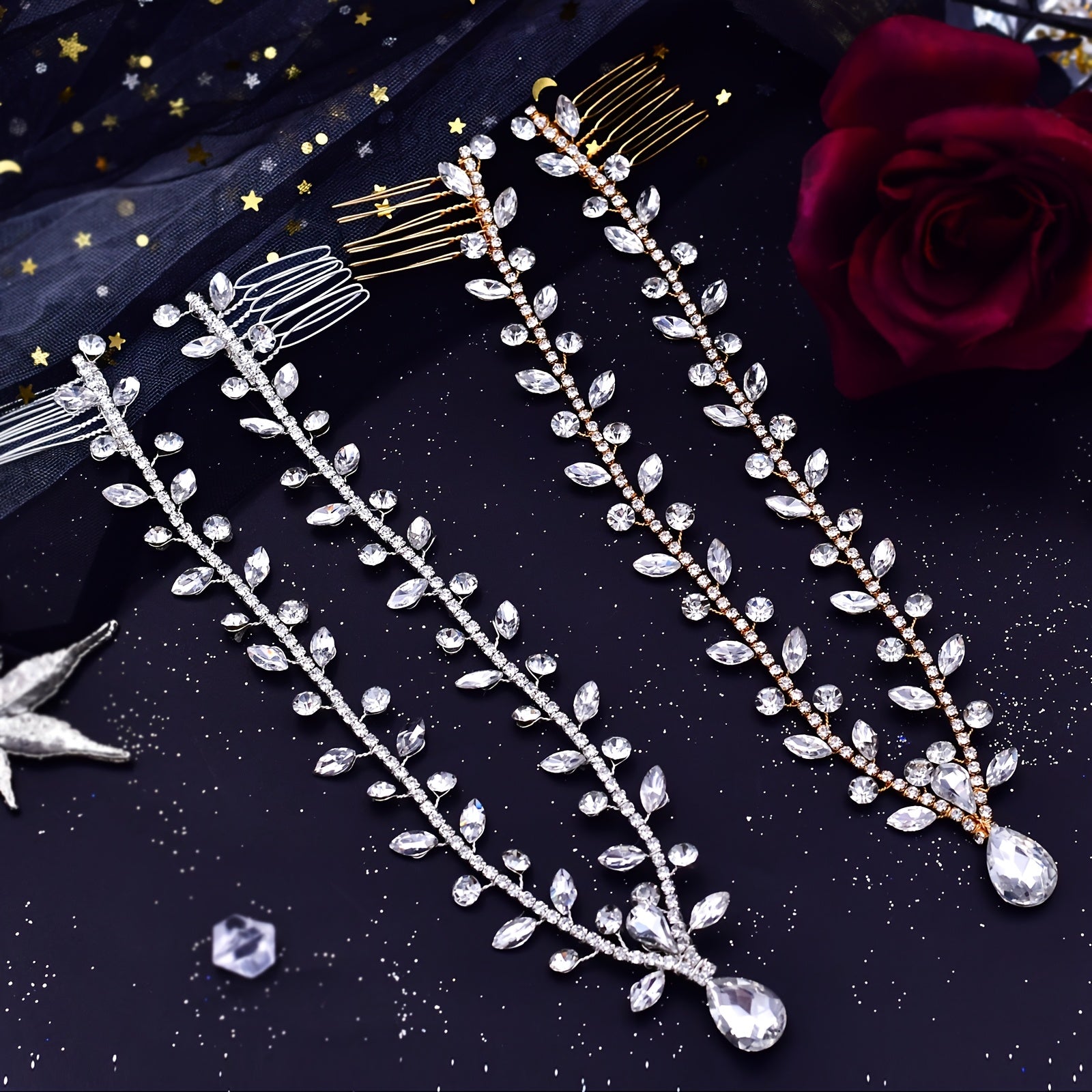 Diadema nupcial con colgante de rhinestone en la frente y banda para el cabello para boda